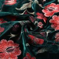 Custom design floral embroidered american green velvet fabric wholesale for clothes