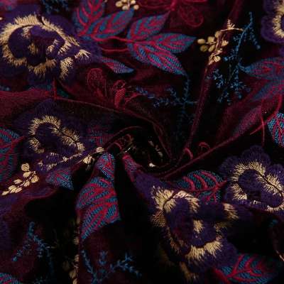 Customized cheap knit velvet clothing fabric with cutwork embroidery floral